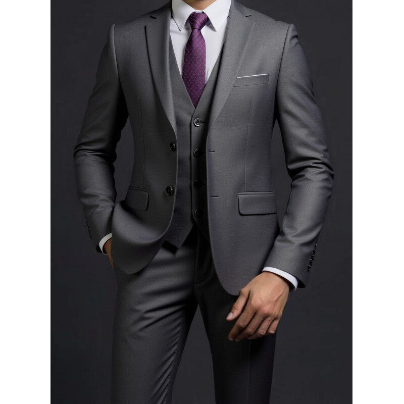Muški trodijelni odijelo za proljeće, corduroy-linen, slim fit, Notch ovratnik, jakna s dva gumba, prikladno za vjenčanje