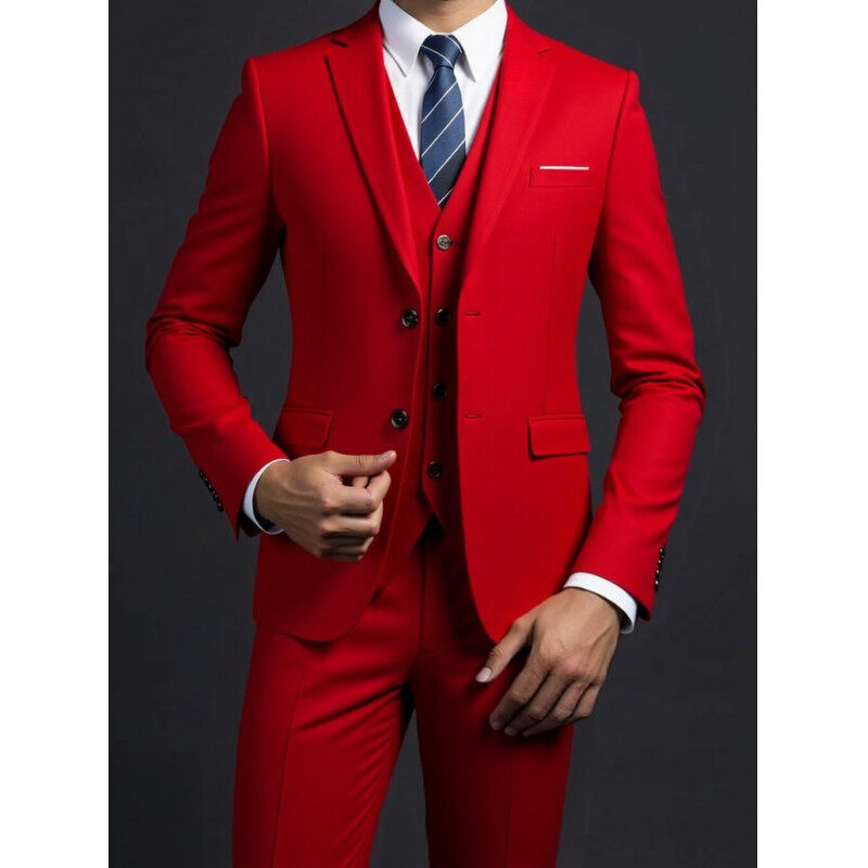 Muški trodijelni odijelo za proljeće, corduroy-linen, slim fit, Notch ovratnik, jakna s dva gumba, prikladno za vjenčanje