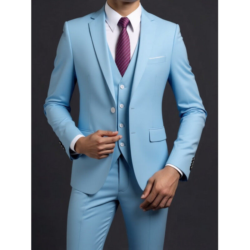 Muški trodijelni odijelo za proljeće, corduroy-linen, slim fit, Notch ovratnik, jakna s dva gumba, prikladno za vjenčanje