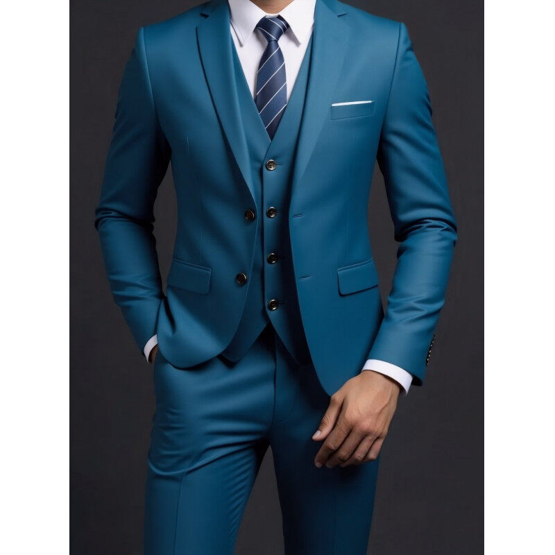 Muški trodijelni odijelo za proljeće, corduroy-linen, slim fit, Notch ovratnik, jakna s dva gumba, prikladno za vjenčanje