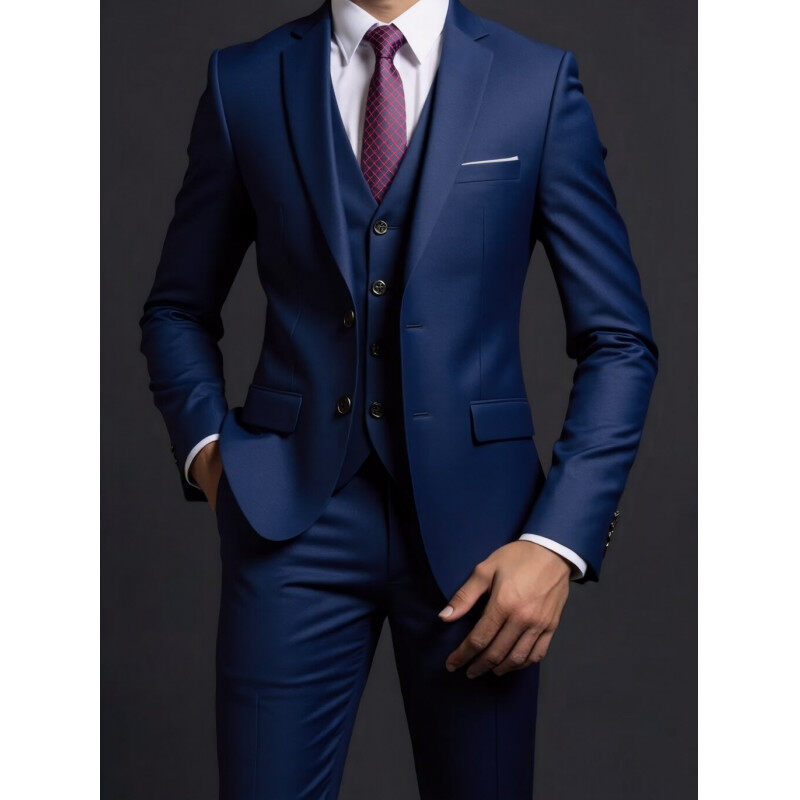 Muški trodijelni odijelo za proljeće, corduroy-linen, slim fit, Notch ovratnik, jakna s dva gumba, prikladno za vjenčanje