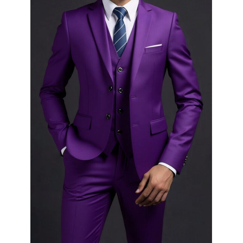 Muški trodijelni odijelo za proljeće, corduroy-linen, slim fit, Notch ovratnik, jakna s dva gumba, prikladno za vjenčanje