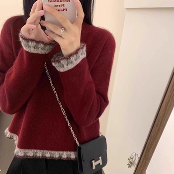 Pulover gros de lână pentru femei, guler rotund, croi lejer, mâneci lungi, 95%+ lână