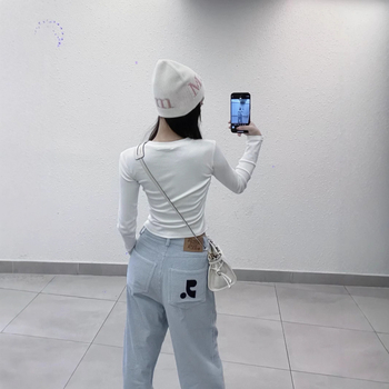 Casual hlače s izvezenim corduroy-om, ravne krojenje, visokim strukom, korejsko-japanski ležerni stil, glavni materijal 95%+