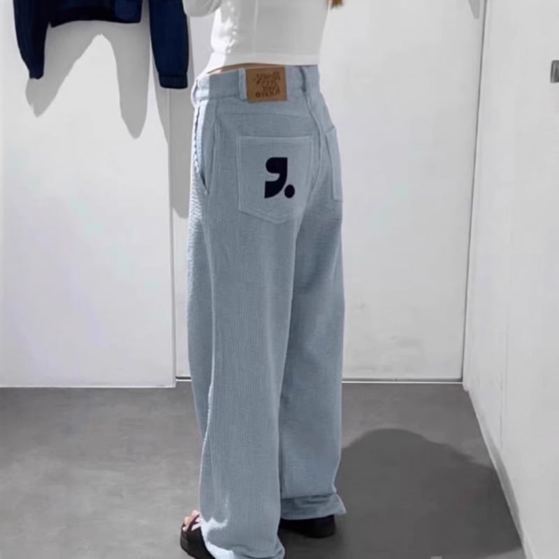 Casual hlače s izvezenim corduroy-om, ravne krojenje, visokim strukom, korejsko-japanski ležerni stil, glavni materijal 95%+