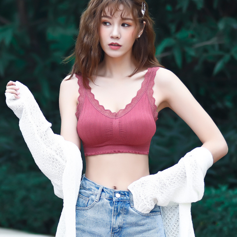 Bustier fără bretele din dantelă cu bureți detașabili, cupă 3/4, cupă groasă, material stretch din bumbac cu spandex, stil sportiv sexy