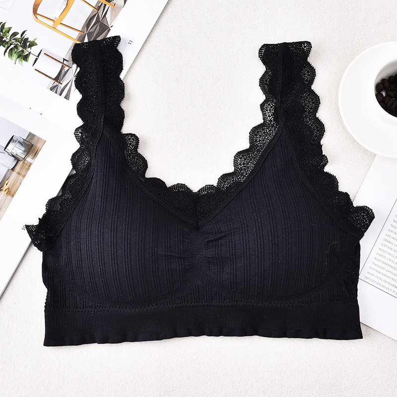 Bustier fără bretele din dantelă cu bureți detașabili, cupă 3/4, cupă groasă, material stretch din bumbac cu spandex, stil sportiv sexy
