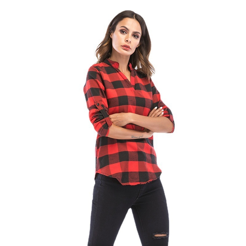 Košulja, mrežasti uzorak, V-izrez, dugi rukavi, slim fit