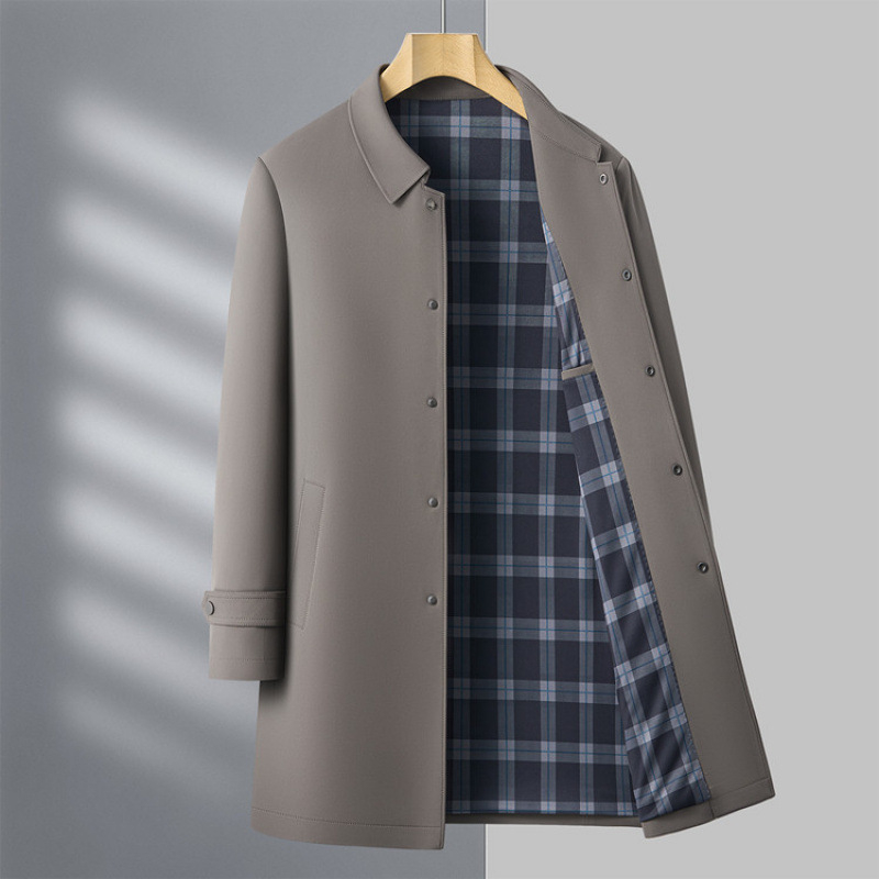 Muški dugi kaput s kostimskim ovratnikom – zip, slim fit, Vinylon 100% s Lycrom, proljeće 2025