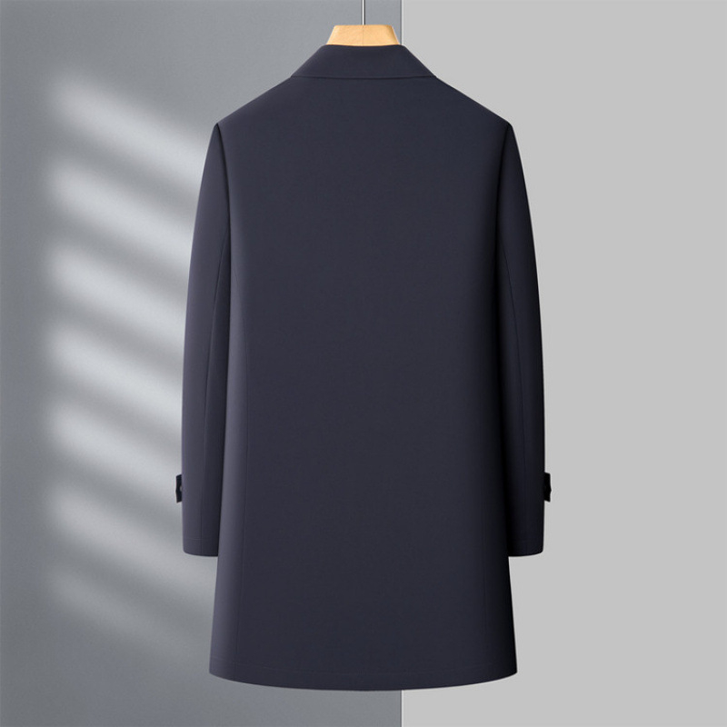 Muški dugi kaput s kostimskim ovratnikom – zip, slim fit, Vinylon 100% s Lycrom, proljeće 2025