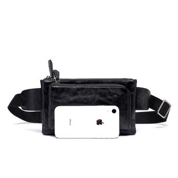 Geantă din piele naturală pentru bărbați, curea crossbody, formă orizontală pătrată, buzunar cu fermoar, închidere cu fermoar, stil de afaceri