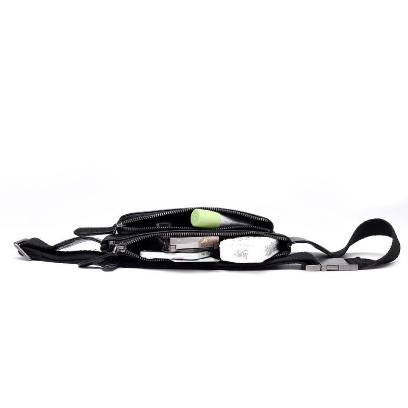 Geantă din piele naturală pentru bărbați, curea crossbody, formă orizontală pătrată, buzunar cu fermoar, închidere cu fermoar, stil de afaceri