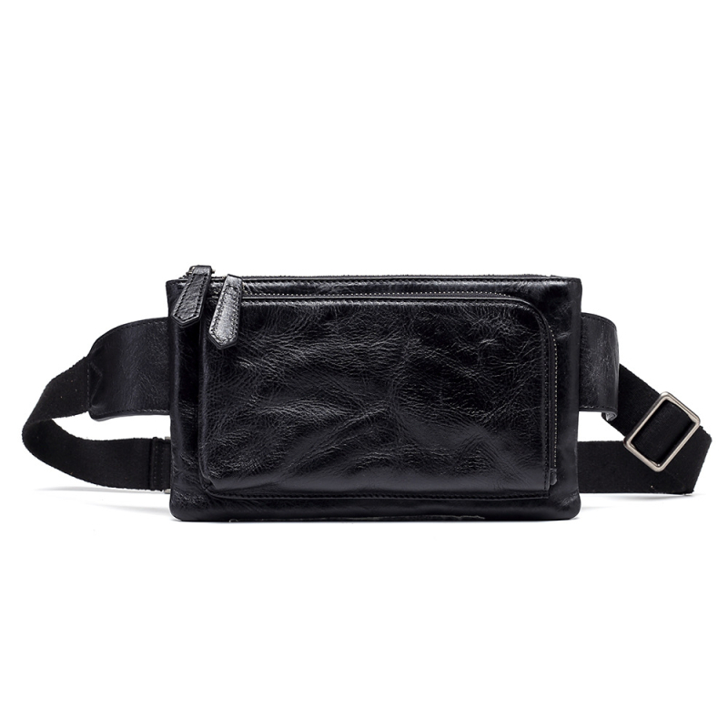 Geantă din piele naturală pentru bărbați, curea crossbody, formă orizontală pătrată, buzunar cu fermoar, închidere cu fermoar, stil de afaceri