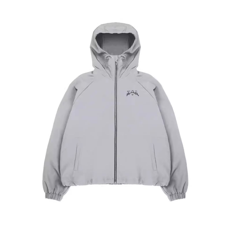 Windbreaker s colorblock vezenjem, kapuljača na zip, slobodan kroj, srednja duljina, poliester 95%