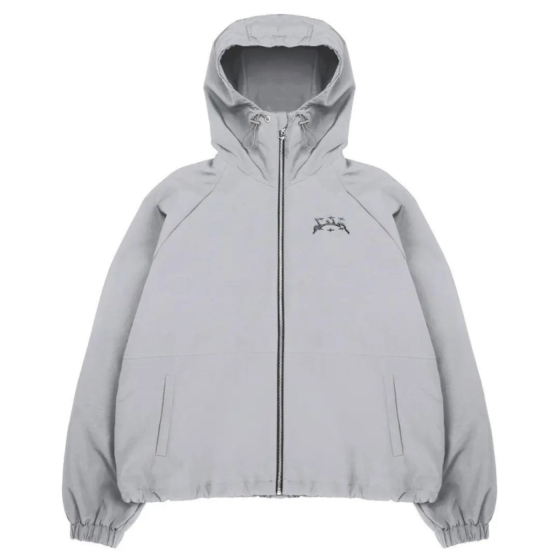 Windbreaker s colorblock vezenjem, kapuljača na zip, slobodan kroj, srednja duljina, poliester 95%