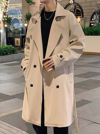 Muški trench coat u britskom stilu, srednja duljina, slobodan kroj, za proljeće i jesen, korejski stil.