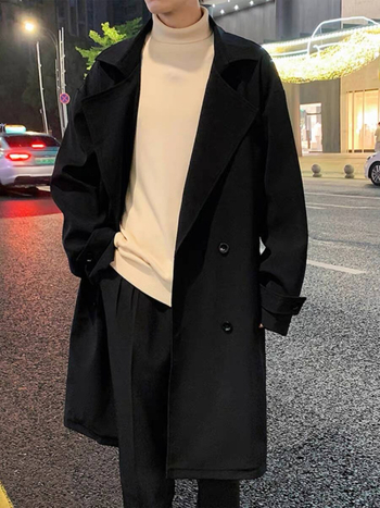 Muški trench coat u britskom stilu, srednja duljina, slobodan kroj, za proljeće i jesen, korejski stil.