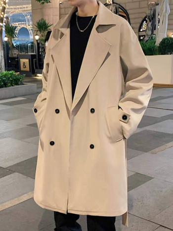 Muški trench coat u britskom stilu, srednja duljina, slobodan kroj, za proljeće i jesen, korejski stil.