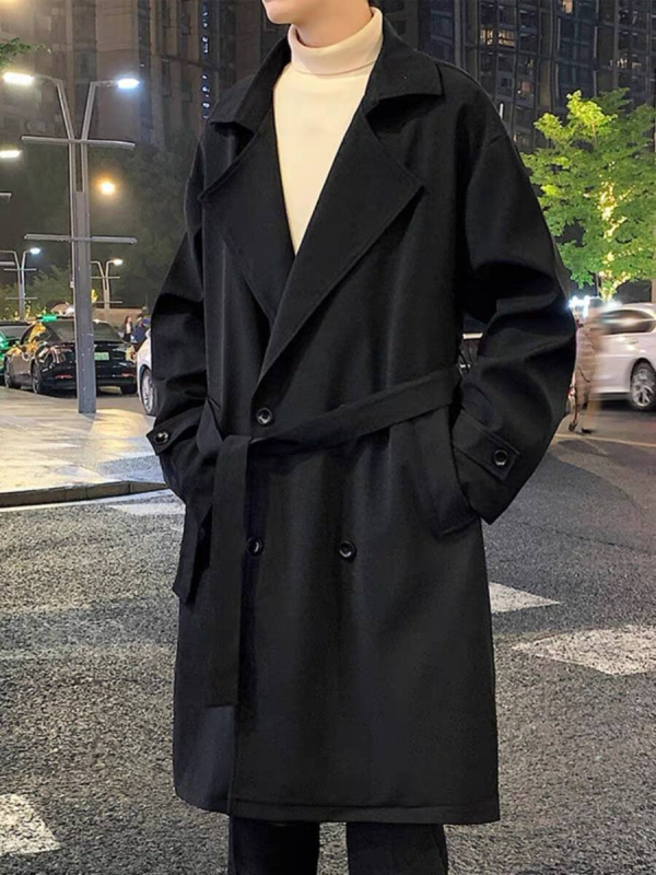 Muški trench coat u britskom stilu, srednja duljina, slobodan kroj, za proljeće i jesen, korejski stil.