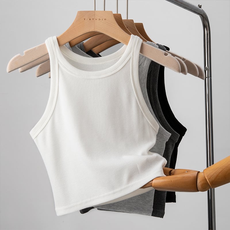 Utcai stílusú ujjatlan felső, karcsú szabás, rövid hossz, egyszínű, nyár 2025 – rayon és poliészter-viszkóz keverék