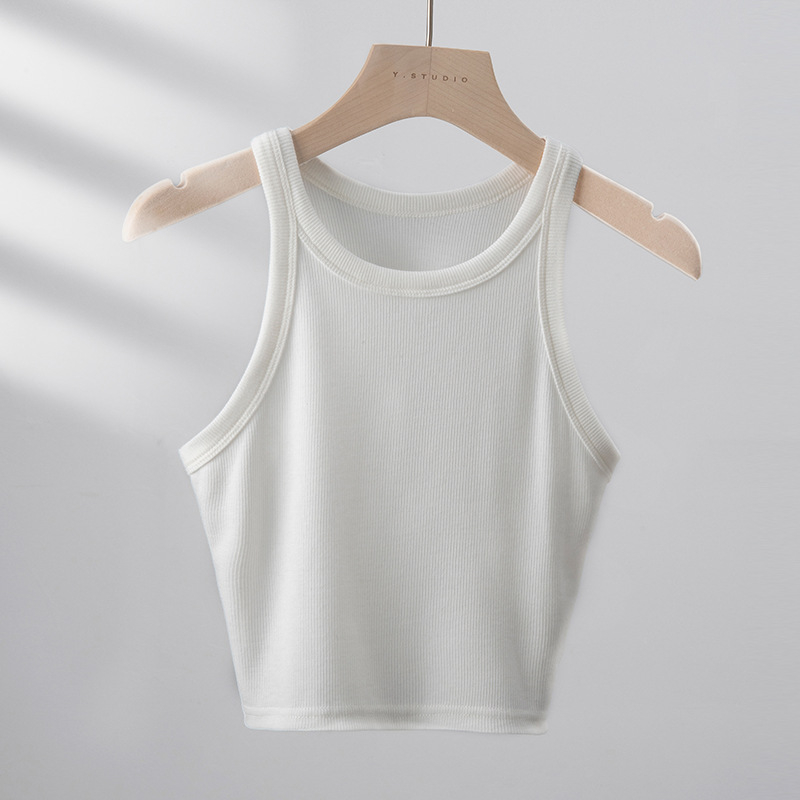 Utcai stílusú ujjatlan felső, karcsú szabás, rövid hossz, egyszínű, nyár 2025 – rayon és poliészter-viszkóz keverék