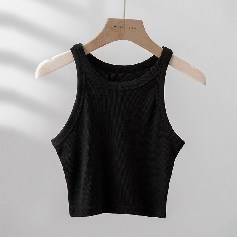 Utcai stílusú ujjatlan felső, karcsú szabás, rövid hossz, egyszínű, nyár 2025 – rayon és poliészter-viszkóz keverék