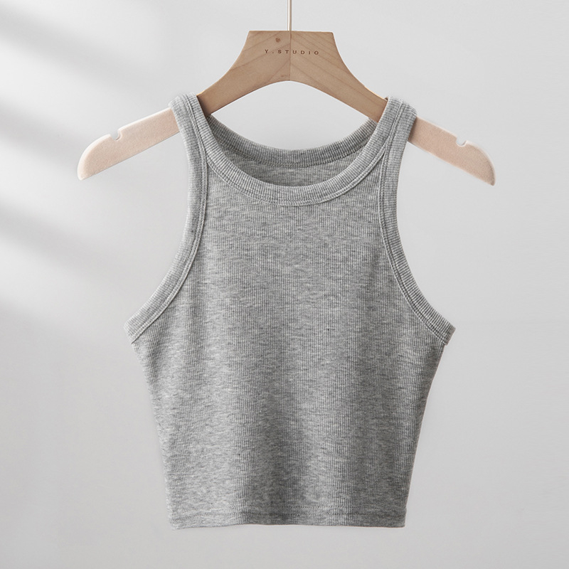 Utcai stílusú ujjatlan felső, karcsú szabás, rövid hossz, egyszínű, nyár 2025 – rayon és poliészter-viszkóz keverék
