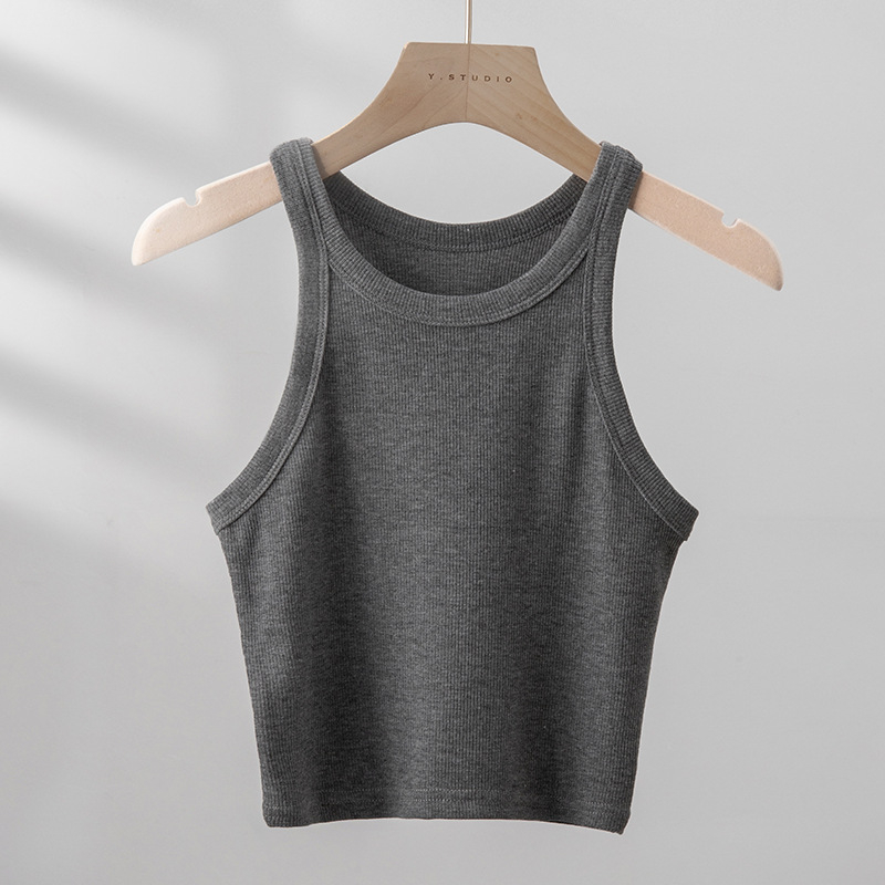 Utcai stílusú ujjatlan felső, karcsú szabás, rövid hossz, egyszínű, nyár 2025 – rayon és poliészter-viszkóz keverék