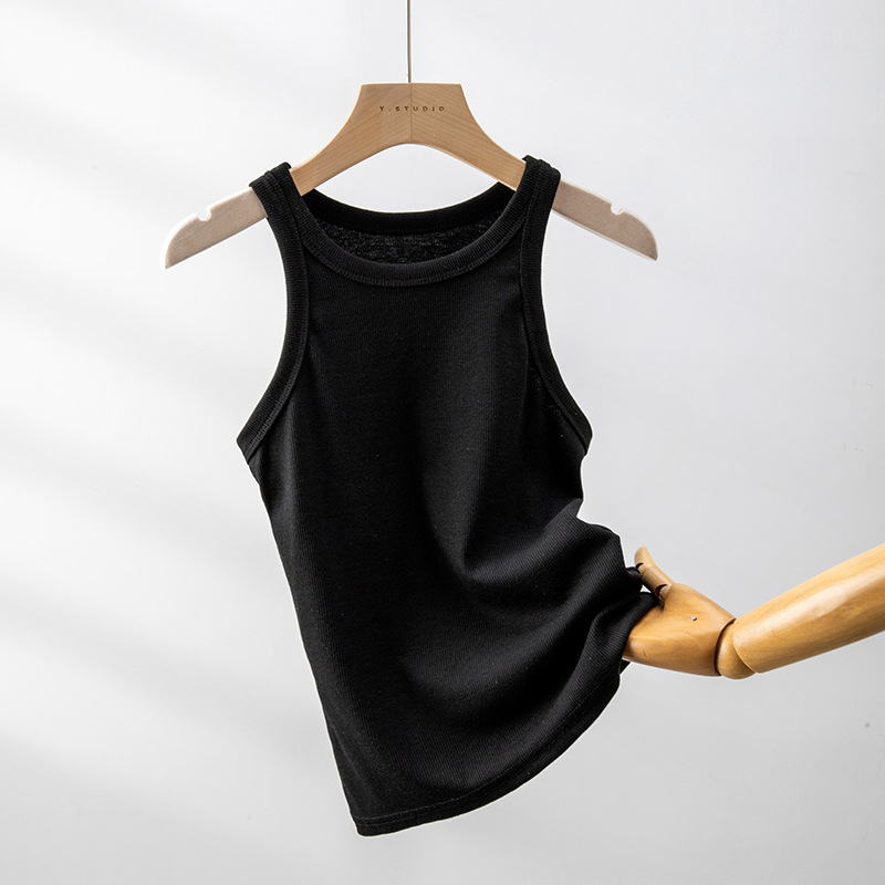 Utcai stílusú ujjatlan felső, karcsú szabás, rövid hossz, egyszínű, nyár 2025 – rayon és poliészter-viszkóz keverék
