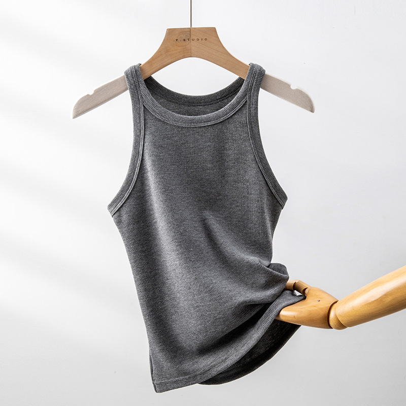 Utcai stílusú ujjatlan felső, karcsú szabás, rövid hossz, egyszínű, nyár 2025 – rayon és poliészter-viszkóz keverék