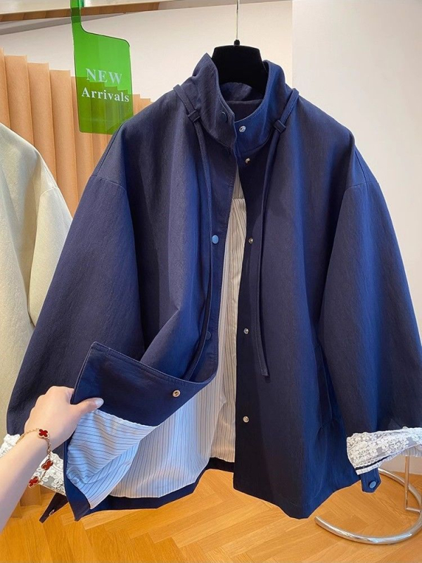 Ženska Chenille windbreaker kratka jakna sa stojećim ovratnikom, zatvaračem, dugim rukavima, srednje gustoće materijala, standardna duljina 50–65 cm