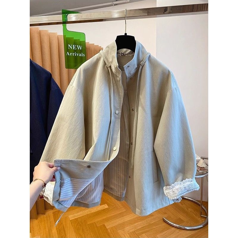 Ženska Chenille windbreaker kratka jakna sa stojećim ovratnikom, zatvaračem, dugim rukavima, srednje gustoće materijala, standardna duljina 50–65 cm