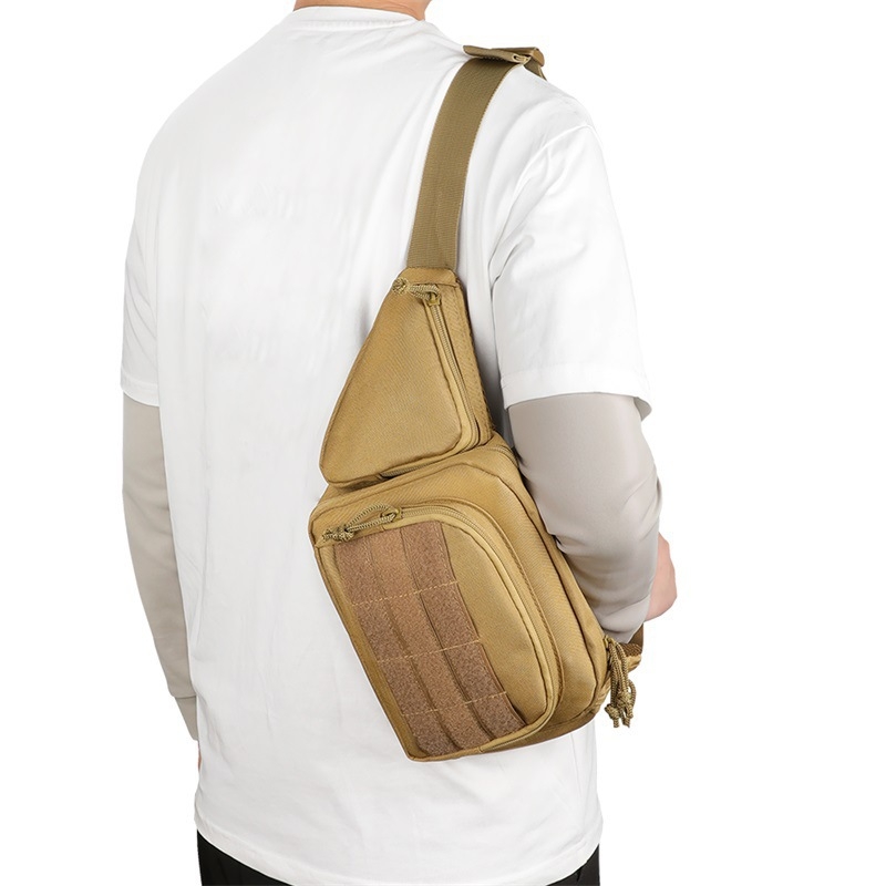 Geantă de piept din pânză pentru bărbați, cu curea crossbody, fermoar, buzunar pentru documente și mâner detașabil