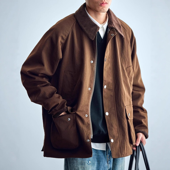 Muška kratka windbreaker jakna sa zipom – rever ovratnik, slobodan kroj, poliester tkanina s poliester podstavom, japanski retro stil, više džepova, proljeće–jesen