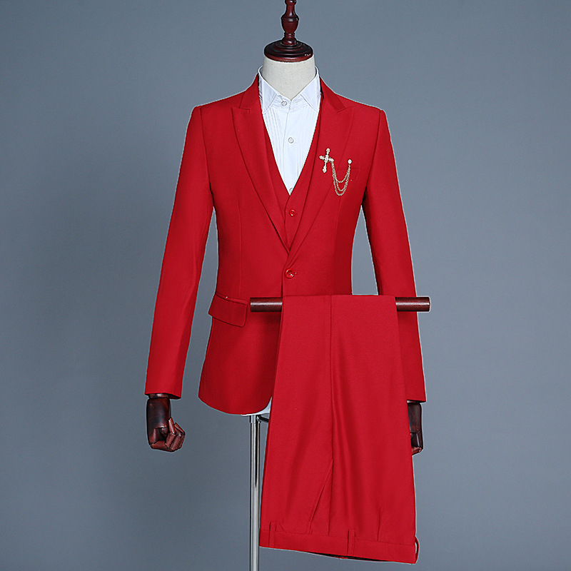 Κουστούμι γαμπρού από τρία κομμάτια, στενός γραμμής, γιακάς με ένα κουμπί, 80% ακέτα ίνες σε χημική μίξη, κατάλληλο για άνοιξη και φθινόπωρο