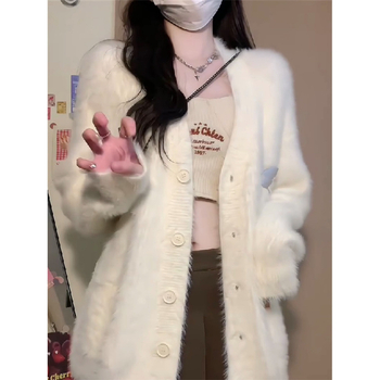 Cardigan pentru femei, decolteu în V, mâneci vaporoase, lână acrilică (≥95%), stil urban, toamnă 2024