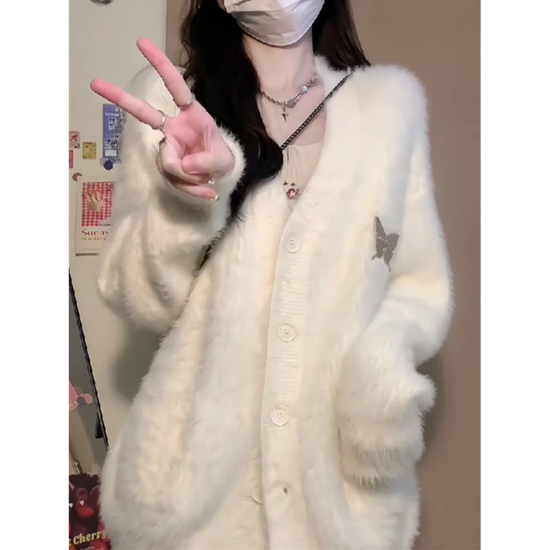 Cardigan pentru femei, decolteu în V, mâneci vaporoase, lână acrilică (≥95%), stil urban, toamnă 2024