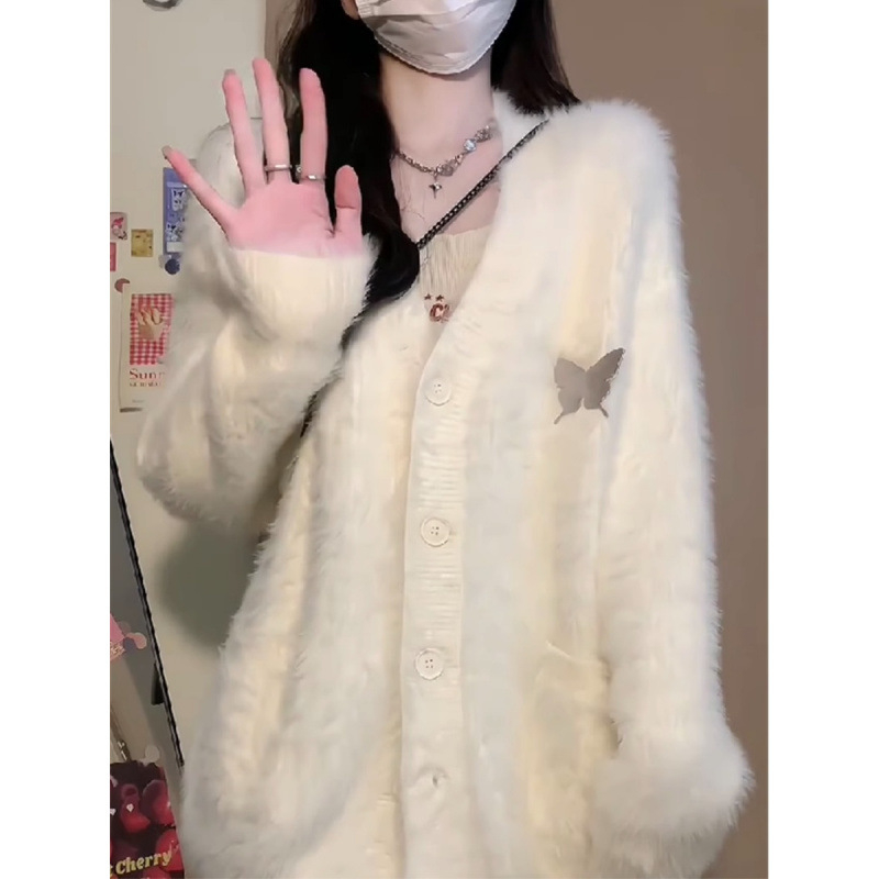 Cardigan pentru femei, decolteu în V, mâneci vaporoase, lână acrilică (≥95%), stil urban, toamnă 2024