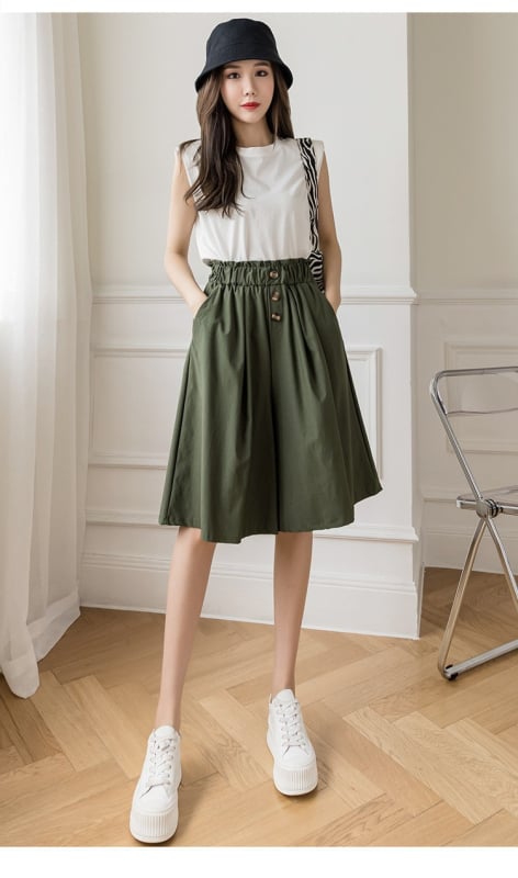 Női magas derekú, széles lábú cropped nadrág, poliészter 90–95% anyagösszetétel, nyári modell 2024, japán–koreai lazább stílus