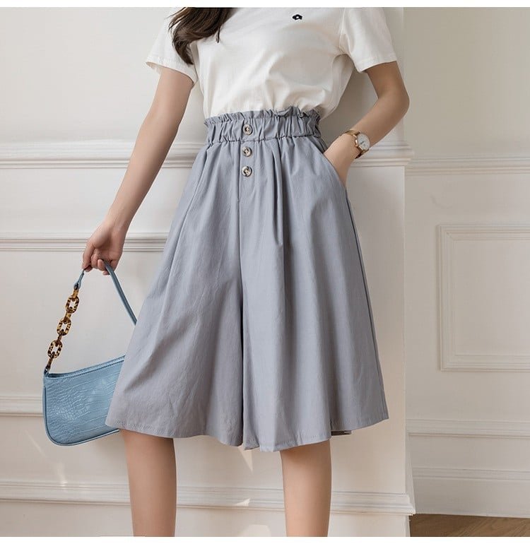 Női magas derekú, széles lábú cropped nadrág, poliészter 90–95% anyagösszetétel, nyári modell 2024, japán–koreai lazább stílus