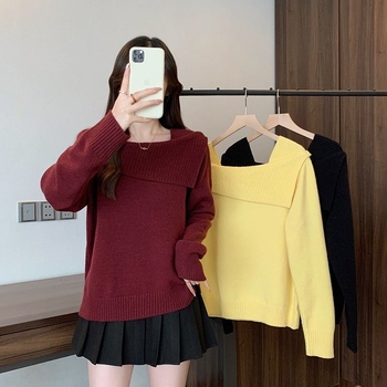 Női kötött pulóver, lazán szabott, hajónyakú, hosszú ujjú, közepes vastagságú, puha és meleg