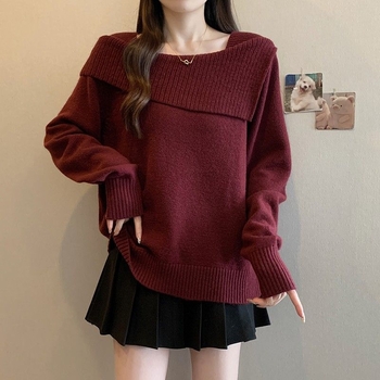 Női kötött pulóver, lazán szabott, hajónyakú, hosszú ujjú, közepes vastagságú, puha és meleg