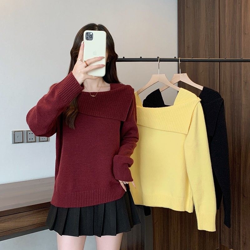 Női kötött pulóver, lazán szabott, hajónyakú, hosszú ujjú, közepes vastagságú, puha és meleg