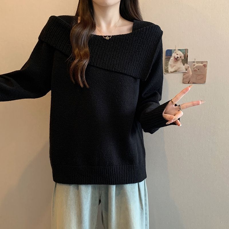 Női kötött pulóver, lazán szabott, hajónyakú, hosszú ujjú, közepes vastagságú, puha és meleg