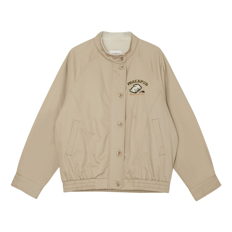 Jachetă casual brodată, textură pluș, pentru femei, croială lejeră, guler înalt, mâneci lungi, închidere cu nasturi, imprimeu animal, sezon toamnă-iarnă 2025