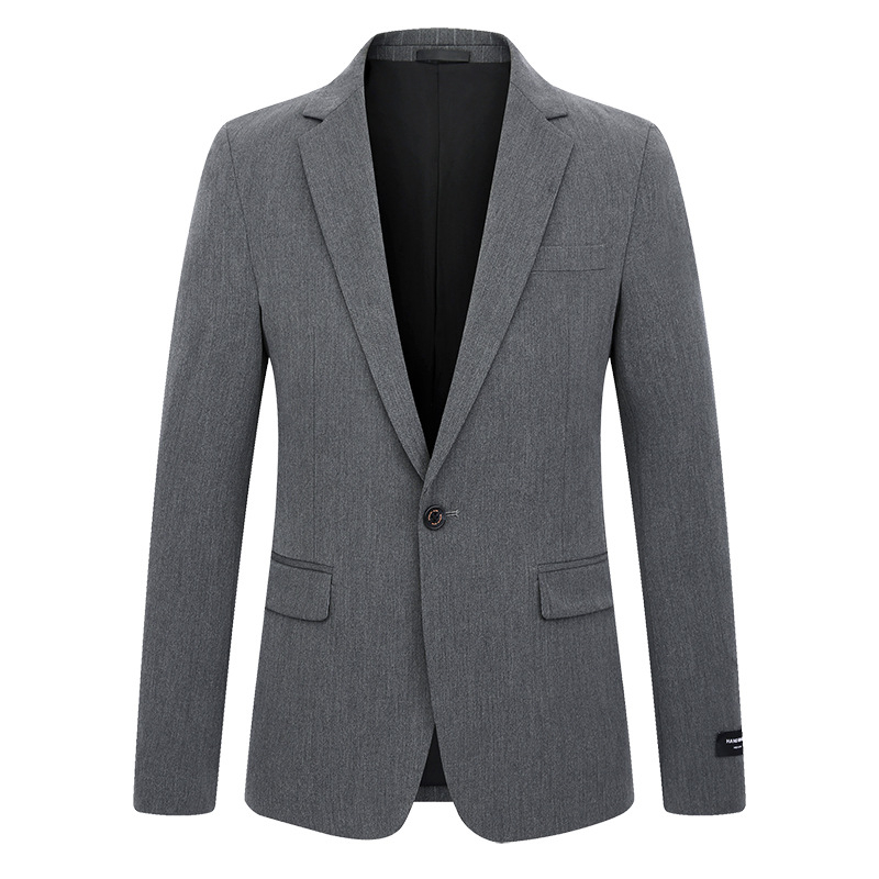 Muško sako slim-fit, korejskog stila, poslovno formalno odijelo; jednokatno kopčanje s jednim gumbom; ovratnik tipa sakoa; glavna tkanina: 67% poliester, 29% viskoz, 4% spandeks; podstava: poliester (slim-fit; korejski stil; jednokatno kopčanje s jednim gu