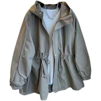 Geacă de lucru cu glugă și șnur, croială lejeră, lungime medie, din poliester, monocromă