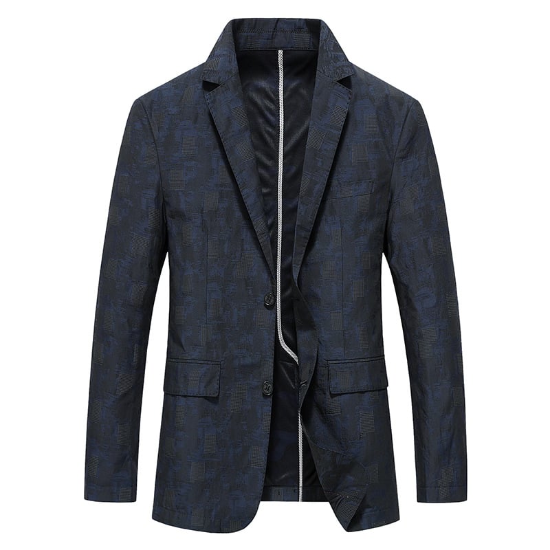 Muško casual sako, slim fit, prednja dva gumba, rever s klopom, poliester tkanina (100%), tiskani uzorak