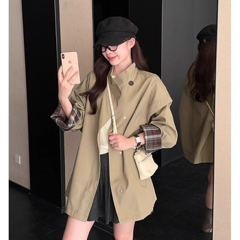 Szélkabát kontrasztos kockás mintázattal, laza szabás, polo gallérral, középhosszú, anyag: pamut-poliészter elasztánnal