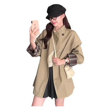 Szélkabát kontrasztos kockás mintázattal, laza szabás, polo gallérral, középhosszú, anyag: pamut-poliészter elasztánnal